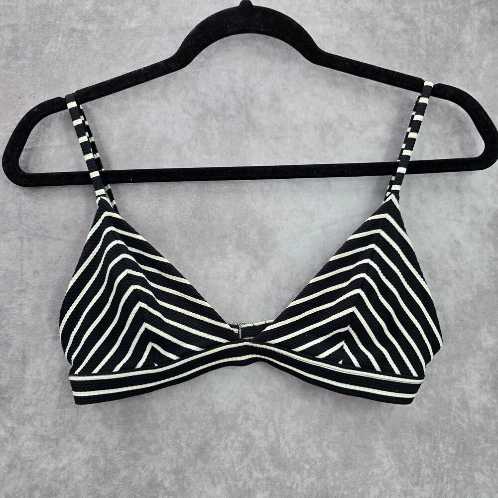 Black White Stripe Triangle Adjustable Hook Bikini Top Swimwear Medium
